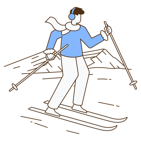 Mann beim Eisskifahren im Winter  Illustration