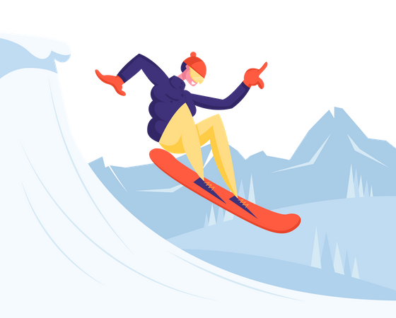 Mann fährt Ski vom Abhang  Illustration