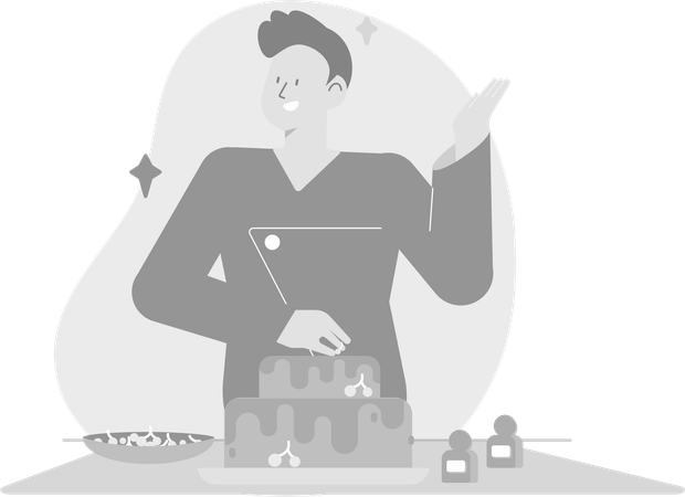 Mann feiert mit Kuchen  Illustration