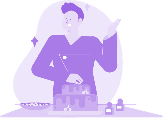 Mann feiert mit Kuchen  Illustration