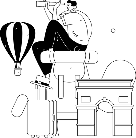 Mann auf der Suche nach Reiseziel  Illustration