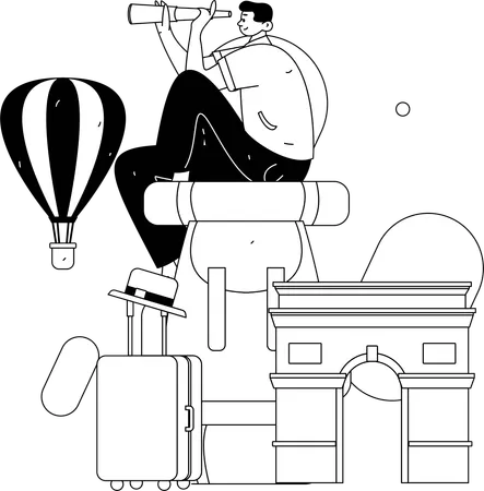 Mann auf der Suche nach Reiseziel  Illustration
