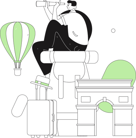 Mann auf der Suche nach Reiseziel  Illustration