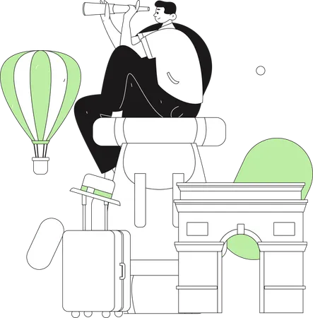 Mann auf der Suche nach Reiseziel  Illustration