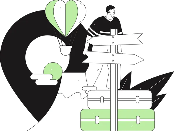 Mann auf der Suche nach Reiseziel  Illustration