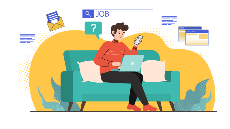 Mann sucht Job im Browser  Illustration