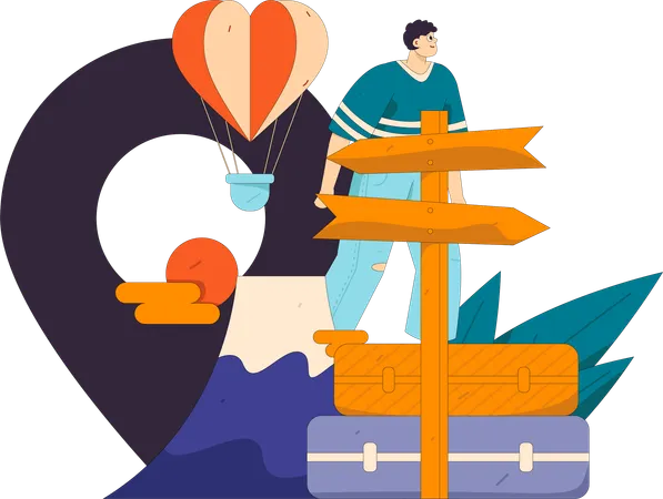 Mann auf der Suche nach Reiseziel  Illustration