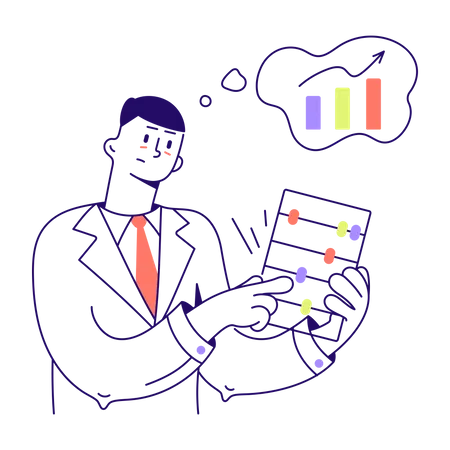 Mann führt Statistik über Einkommen  Illustration