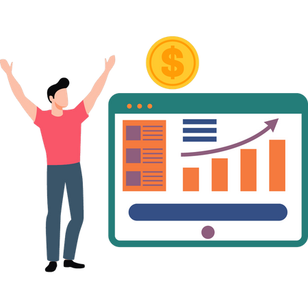 Mann führt online Finanzanalyse durch  Illustration