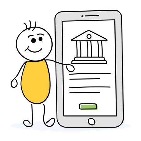 Mann führt Transaktion per Mobile Banking durch  Illustration