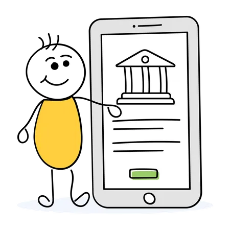 Mann führt Transaktion per Mobile Banking durch  Illustration