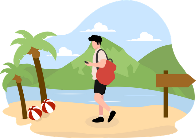 Mann zu Fuß am Strand  Illustration