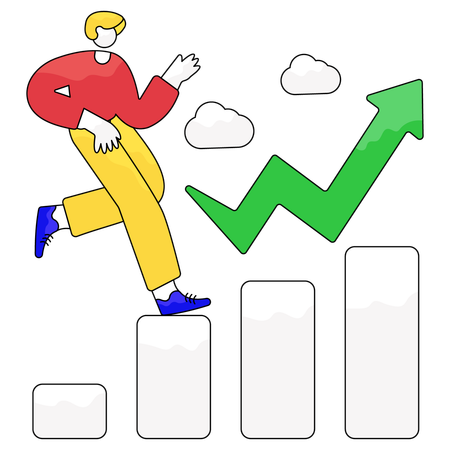 Mann läuft auf Business-Erhöhungsdiagramm  Illustration