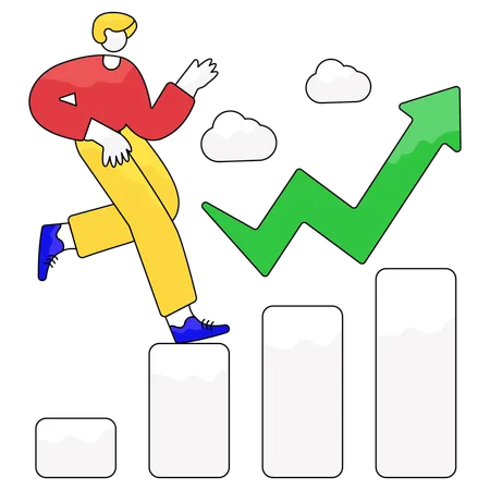 Mann läuft auf Business-Erhöhungsdiagramm  Illustration