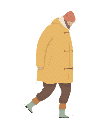 Mann läuft im Regenmantel  Illustration