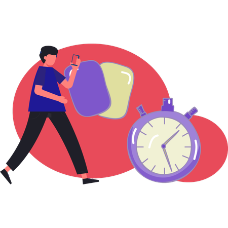 Mann läuft in der Nähe von Karte und Timer  Illustration