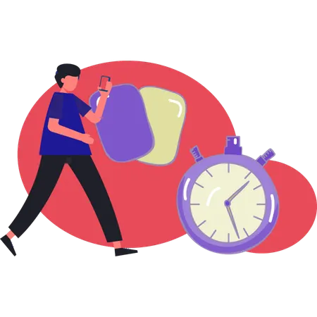 Mann läuft in der Nähe von Karte und Timer  Illustration