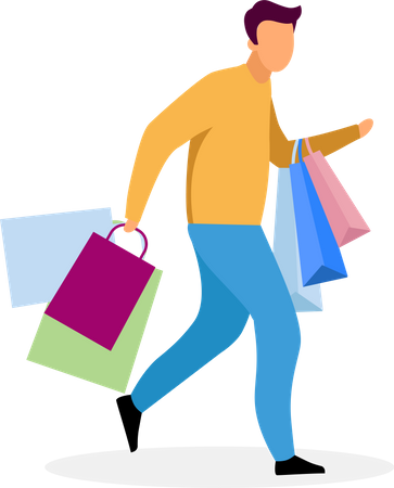 Mann geht mit Einkaufstüten  Illustration
