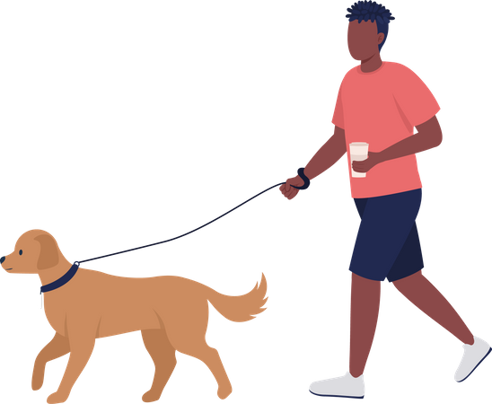 Mann geht mit Hund auf der Straße spazieren  Illustration