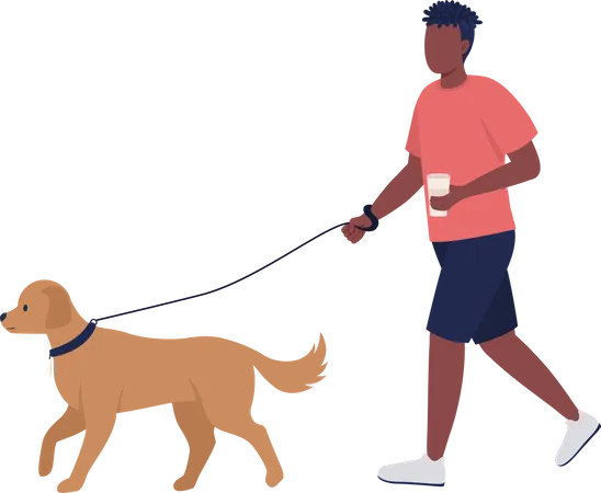 Mann geht mit Hund auf der Straße spazieren  Illustration