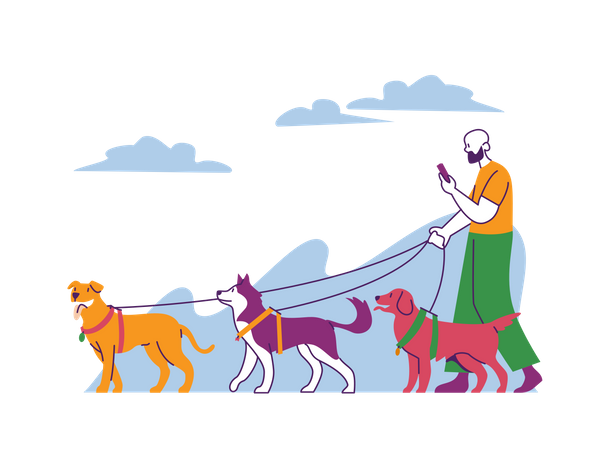 Mann geht mit Hund spazieren  Illustration