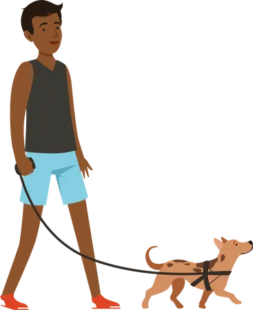 Mann geht mit Hund spazieren  Illustration