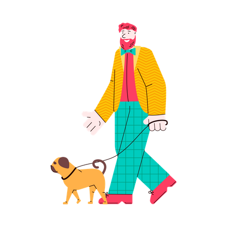 Mann geht mit seinem Hund spazieren  Illustration