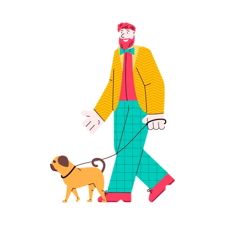 Mann geht mit seinem Hund spazieren  Illustration