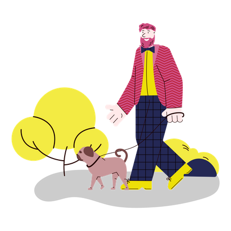 Mann geht mit seinem Hund spazieren  Illustration