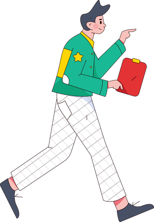 Mann geht und zeigt mit Klemmbrett auf etwas  Illustration