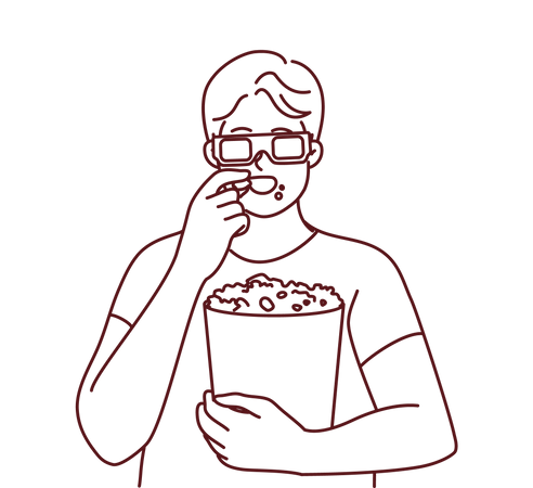 Mann genießt 3D-Film und isst Popcorn  Illustration