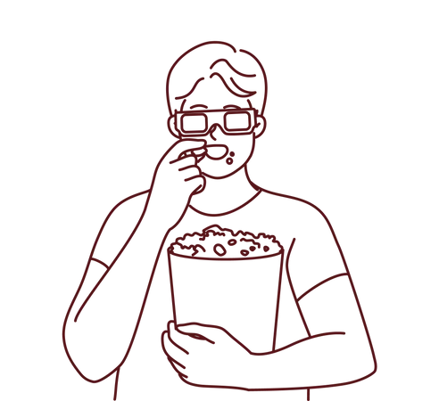 Mann genießt 3D-Film und isst Popcorn  Illustration