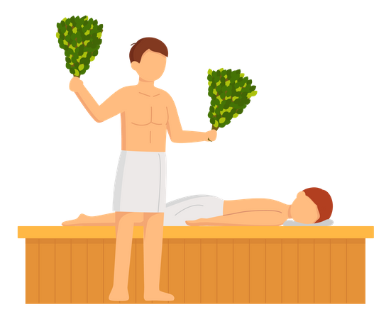 Mann genießt Dampftherapie  Illustration