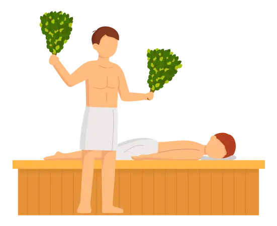 Mann genießt Dampftherapie  Illustration