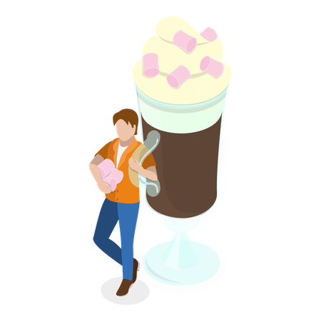 Mann genießt Eisbecher  Illustration