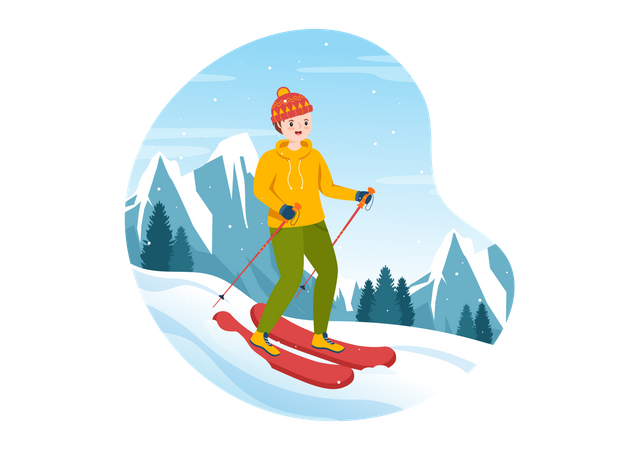 Mann genießt Eis-Snowboarden  Illustration