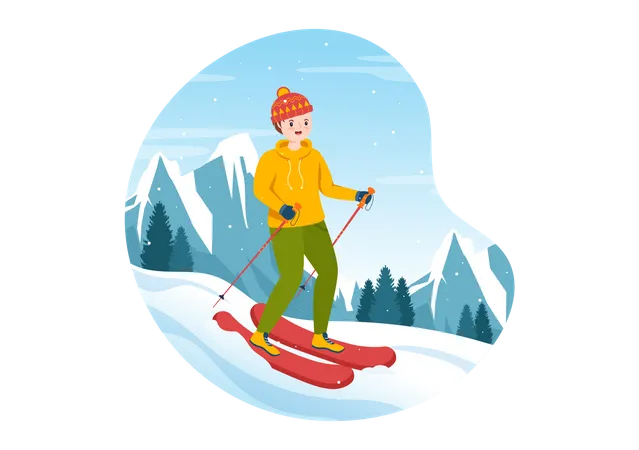 Mann genießt Eis-Snowboarden  Illustration