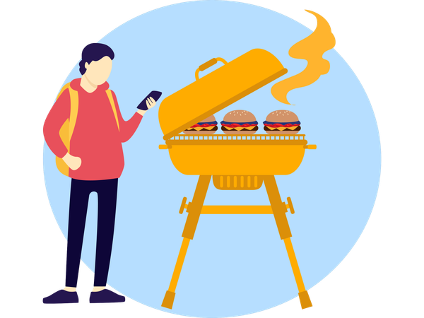 Mann genießt BBQ-Grill beim Picknick  Illustration