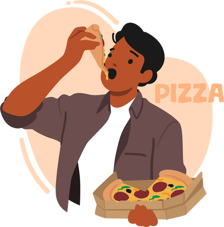 Mann genießt leckeres Stück Pizza  Illustration