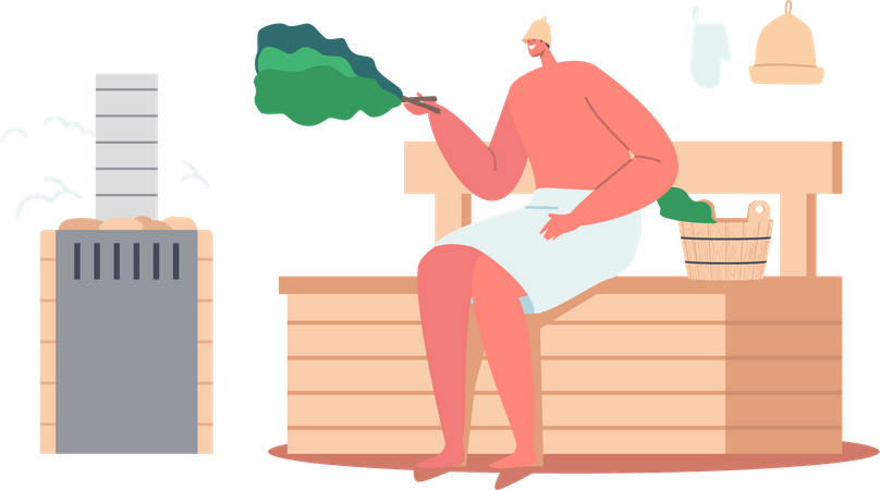 Mann genießt die Sauna  Illustration