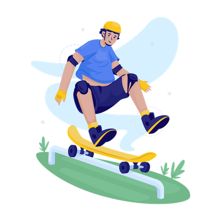 Mann genießt Skateboarding  Illustration