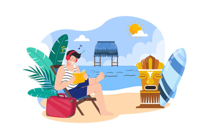 Mann genießt Sommerurlaub am Strand  Illustration