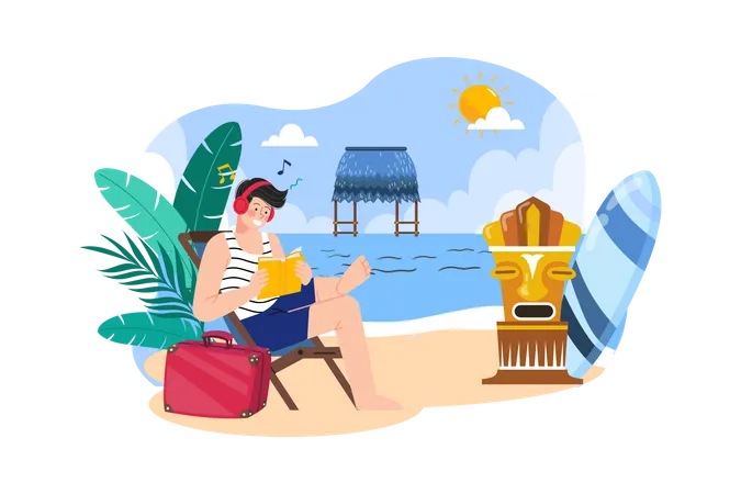 Mann genießt Sommerurlaub am Strand  Illustration