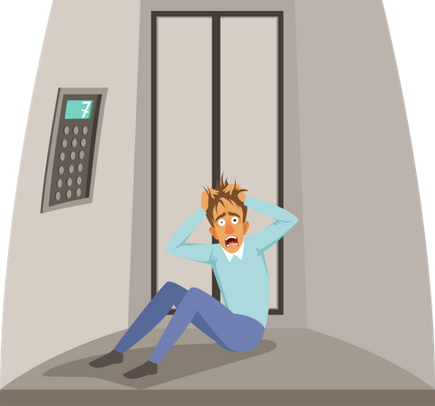 Mann gerät in Panik im Aufzug  Illustration