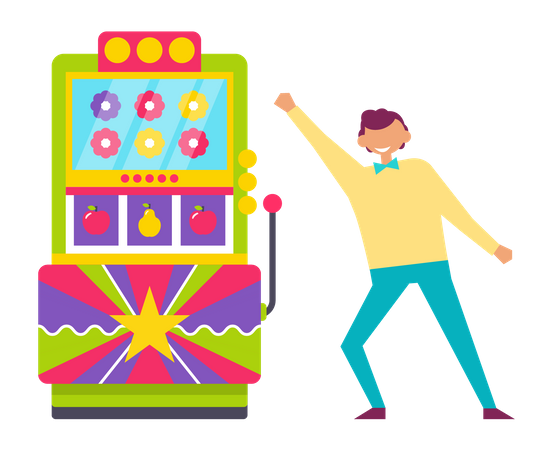 Mann gewinnt am Spielautomaten  Illustration