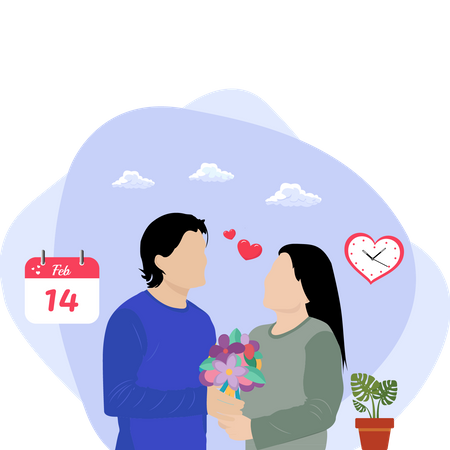 Mann gibt Blumenstrauß am Valentinstag  Illustration