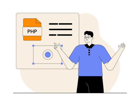 Mann gibt Erklärungen zur PHP-Codierung  Illustration