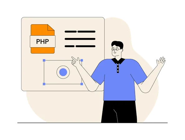 Mann gibt Erklärungen zur PHP-Codierung  Illustration