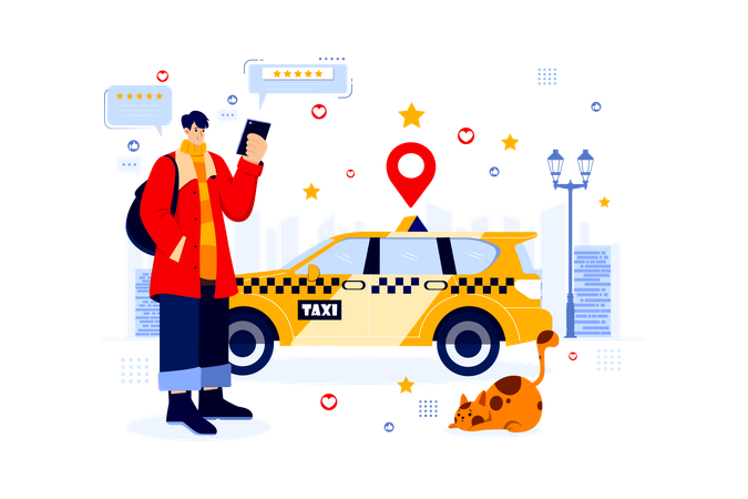 Mann gibt Feedback für den Taxiservice  Illustration