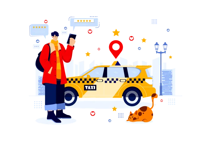 Mann gibt Feedback für den Taxiservice  Illustration